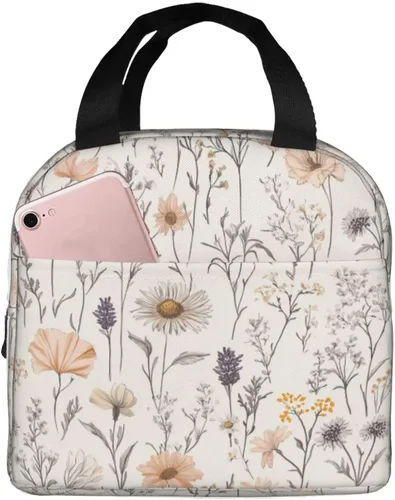 Miniatura 19 de Lonchera con diseño a cuadros azules aislada, bolsa térmica para almuerzo para adultos, niños, niñas, mujeres, oficina, trabajo, escuela, picnic