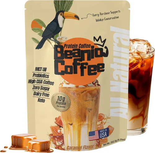 Café helado de proteína de caramelo, café instantáneo de colágeno con alto contenido de CGA para energía y concentración, sin azúcar, sin lácteos,