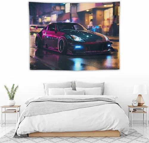 Miniatura 5 de FeoYoed Tapiz para colgar en la pared, cortina para dormitorio, hogar, sala de estar, tapiz de pared Jdm Car 370z negro fresco neón noche 30 x 40