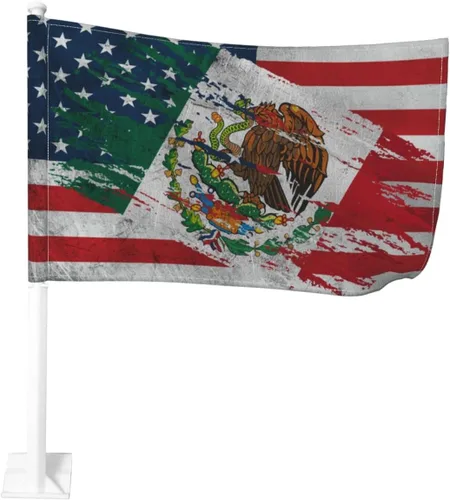 Miniatura 15 de Bandera de México con clip para ventana, 12 x 18 pulgadas, pancarta de decoración de automóvil de doble cara, protección UV de poliéster Bandera