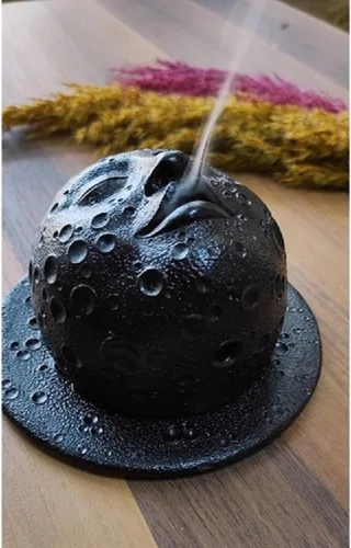Miniatura 2 de Soporte de incienso, quemador de incienso con cono de reflujo de cara de luna llena, regalo, soporte de incienso, cama de incienso de diseño Negro