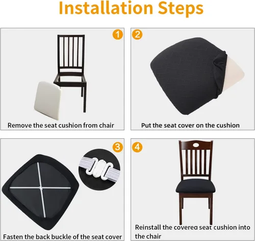 Miniatura 6 de YISUN Fundas de Asiento para Silla Set de 6, Fundas para Comedor Impermeables, Fundas de Asiento de Jacquard Elásticas Extraíbles y Lavables