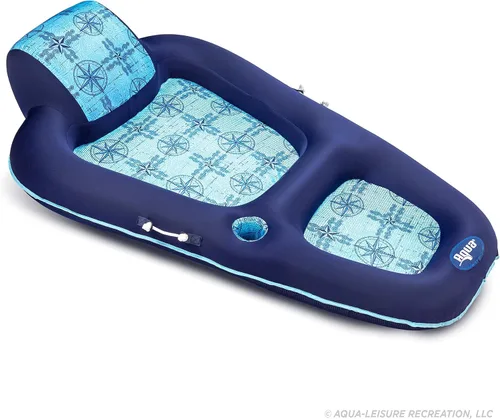 Miniatura 6 de Aqua - Flotador acuático de lujo, tamaño XL, inflable con reposacabezas, respaldo y reposapiés, azul marino y azul claro (paquete de 4)