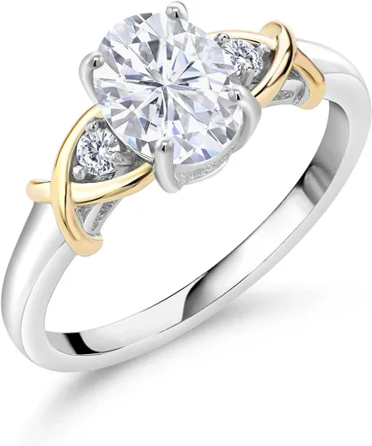 Miniatura 52 de Anillo de compromiso de oro amarillo de 10 quilates y plata 925 con piedra natal y diamantes cultivados en laboratorio para mujer, ovalado de 0.315