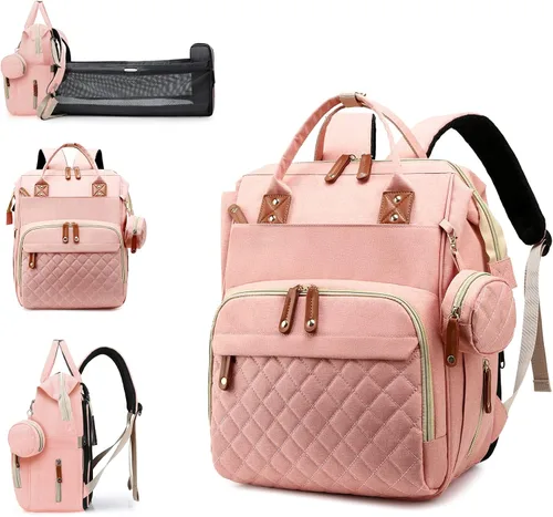 Miniatura 10 de Bolsa de pañales con estación de cambio, mochila impermeable 3 en 1 para pañales de bebé con almohadilla de cambio plegable, mochila de viaje grande