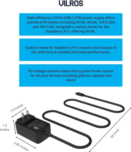 Miniatura 5 de Vilros Raspberry Pi 5 Starter Kit MAX - Enfriamiento Turbo de Aluminio - (Edición de 128 GB) - (4 GB de RAM)