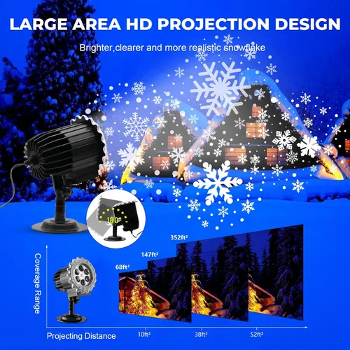 Miniatura 4 de Proyector de luces de copo de nieve para exteriores, 9 vatios súper brillantes, lámpara de nevada, proyección de luz nocturna, luces LED
