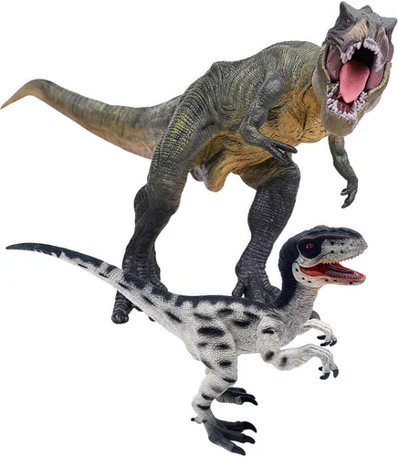 Gemini&Genius Tyrannosaurus Rex y Velociraptor Set con mandíbula movible, juguetes de dinosaurio, figuras de acción del mundo de dinosaurios,