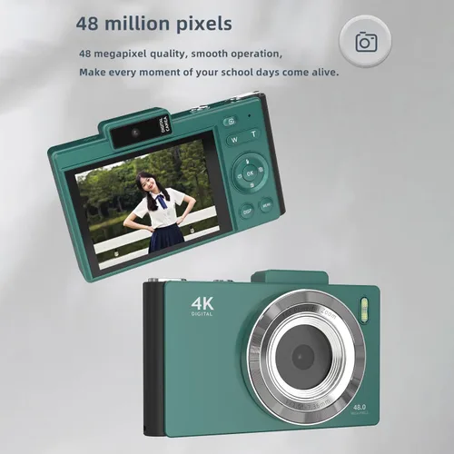 Miniatura 3 de Andoer Cámara digital 4K, cámara de video digital portátil, cámara CCD de 48 MP, pantalla IPS de 2.8 pulgadas, antivibración, zoom 16X, enfoque Verde