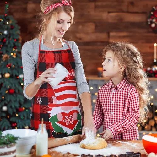 Miniatura 6 de 4 delantales divertidos de Navidad, delantales de cocina de búfalo a cuadros, regalos de cocina para hombres y mujeres, suministros de fiesta