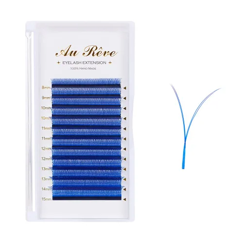 Extensiones de pestañas en Y de colores, YY, extensiones de pestañas postizas en abanico, extensiones de pestañas azules, rizo C, 0.003 in, Azul