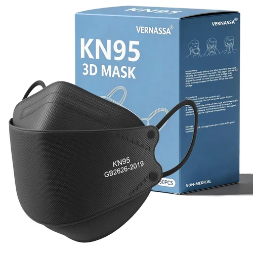 Paquete de 50 mascarillas negras KN95 desechables de 5 capas para adultos, transpirables y cómodas, eficiencia de filtro ≥95%, máscaras protectoras