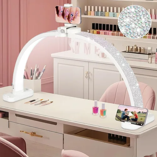 Miniatura 9 de HITTI Lámpara de escritorio de media luna de 29 pulgadas para uñas con soporte para teléfono, lámpara de mesa plegable para uñas, lámpara de mesa