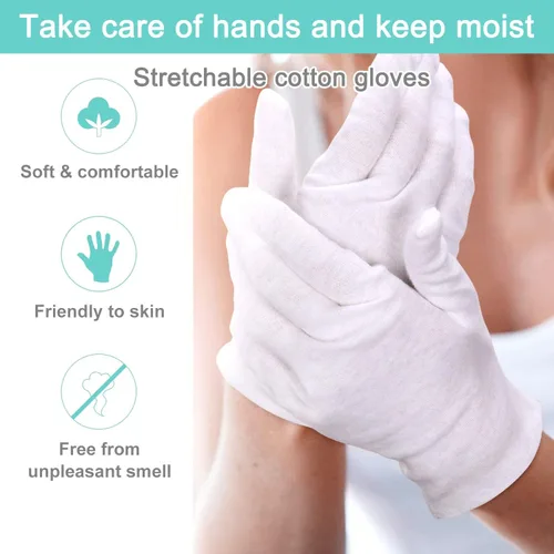 Miniatura 3 de Guantes de algodón para niños – 24 guantes hidratantes blancos suaves para eccema para manos secas inspección SPA (pequeño)