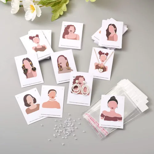 Miniatura 5 de Mega Pet 70 piezas de aretes y collares, tarjetero de 7 estilos para mujer, diseño de joyería, tarjetero, papel colgante con 70 tuercas de oreja
