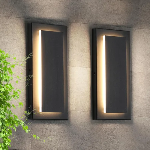 Miniatura 24 de Lámparas de porche delantero de 2 niveles, moderno aplique de pared negro para exteriores, luces exteriores LED impermeables de 15.7 pulgadas, luces