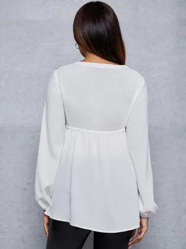 Miniatura 2 de MakeMeChic Camisa de maternidad de manga larga con cordón en la cintura para embarazo, blusa peplum