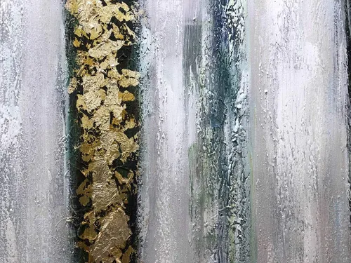 Miniatura 6 de Boiee Arte, 24 x 48 pulgadas, lámina dorada pintada a mano, líneas minimalistas, arte de pared, pinturas al óleo abstractas neutrales, gris oscuro
