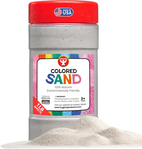 Hygloss Arena de colores para manualidades – Botella de 1 libra, color blanco – Kits de arte de arena sensorial fina y colorida vibrante para niños