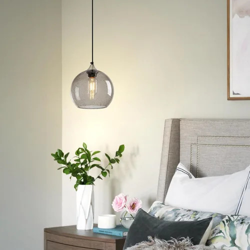 Miniatura 5 de Luces Colgantes de Vidrio Gris Claro Iluminación de Isla de Cocina Luminarias de Luz Colgante Globo Iluminación Colgante Moderna para Dormitorio