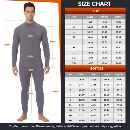 Miniatura 6 de CL convallaria 2 Pack Thermal Underwear for Men - Warm Fleece Lined Long Johns - Winter Gear Base Layer Tops & Bottoms Set