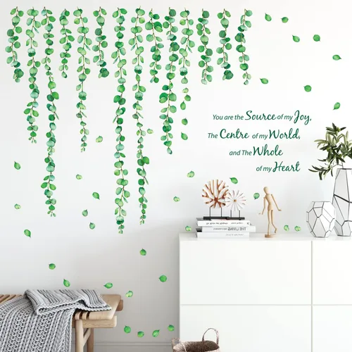 Miniatura 3 de DECOWALL Calcomanías de pared de vid de eucalipto, calcomanías de pared botánicas de hojas verdes para decoración de guardería, dormitorio y sala