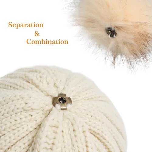 Miniatura 5 de Muryobao Gorro de invierno para mujer, con forro de satén, de piel sintética, con pompones, de punto, con forma de calavera