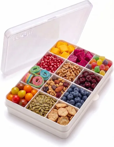 Miniatura 13 de melii Snackle Box Contenedor de aperitivos de 12 compartimentos con separadores extraíbles, almacenamiento de alimentos sin BPA para viajes
