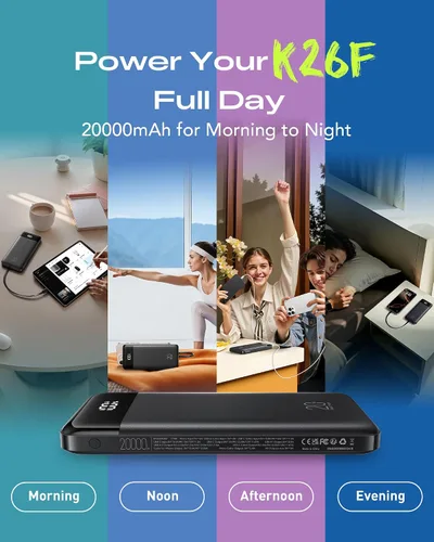 Miniatura 9 de Orfeika Cargador Portátil de 20000mAh con Carga Rápida, Cargador con 4 Cables Integrados y 6 Salidas, Paquete de Batería USB C de 20W PD Compatible