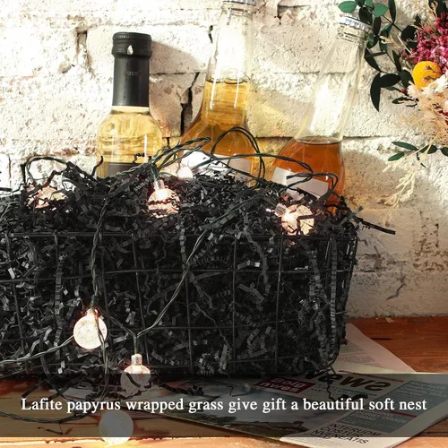 Miniatura 7 de Outus Papel de corte arrugado negro de 0.5 libras, papel triturado, cajas de regalo de confeti, cesta de relleno de papel arrugado, cojín de hierba