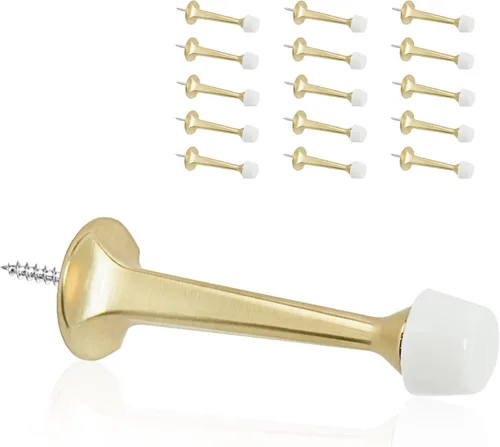 Miniatura 21 de Paquete de 6 Topes de Puerta de Oro Sólidos y Rígidos - Topes de Puerta Resistente con Protector de Pared y Puntas de Goma Suave, Latón Cepillado