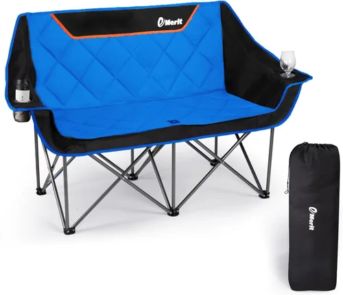 EMERIT Silla de Camping Doble Extra Grande Acolchada para Adultos, Sillón Plegable Resistente para Exterior, Camping, Playa, Césped, Concierto 650LB