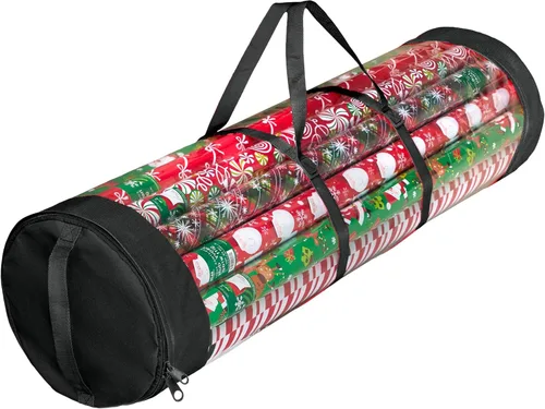 Miniatura 14 de ZOBER Organizador redondo de papel de regalo de Navidad, contenedores de almacenamiento de papel de regalo de 40 pulgadas, soporte para papel