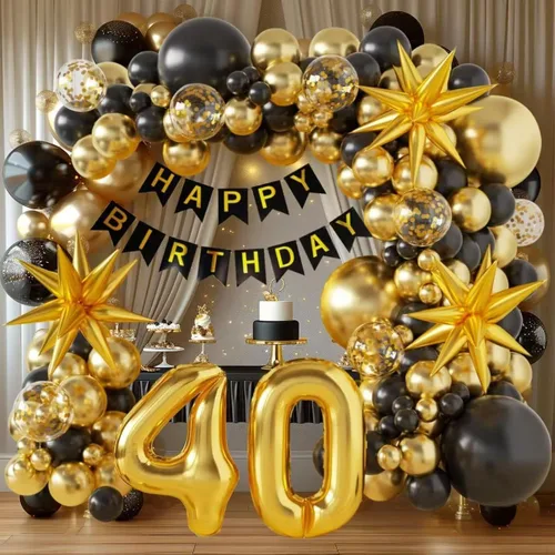 Miniatura 3 de Kit de arco de globos negros y dorados de regreso a clases, 128 unidades, estrella de explosión, globos negros y dorados metálicos de 18/12/10/5