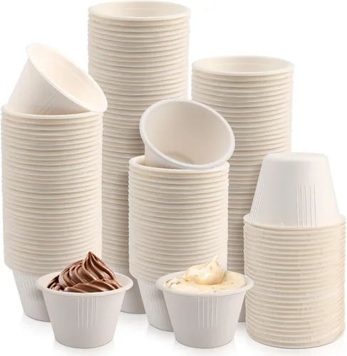Miniatura 17 de LeonBach Paquete de 100 cuencos de fibra de bagazo natural de 2 onzas, vasos de papel desechables para microondas, muestra segura, aperitivos, Marrón