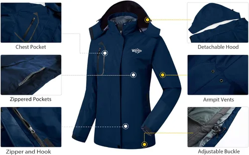 Miniatura 6 de Wantdo Chaqueta de esquí 3 en 1 para mujer, impermeable, con aislamiento, forro polar