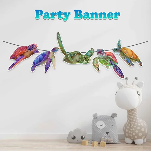 Miniatura 4 de Cartel de cumpleaños de tortuga: bonitas decoraciones de fiesta de tortuga marina para baby shower, cumpleaños de niños, celebraciones temáticas