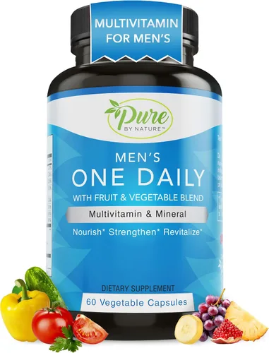 Pure By Nature Multivitamínico diario para hombres, suplemento de apoyo inmunológico con ingredientes no transgénicos, vitaminas y minerales para