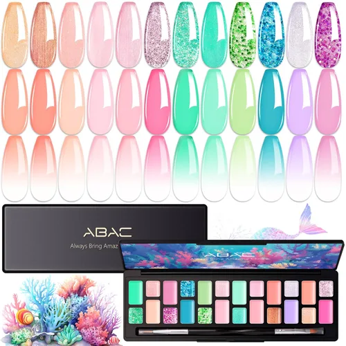 ABAC Esmalte de uñas de gel sólido con purpurina de 24 colores, sin hema, esmalte de uñas de gel degradado, gel de uñas Pat Paint, tonos de sirena