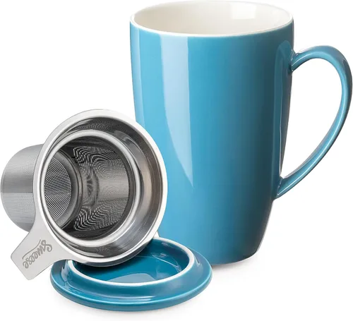 Miniatura 14 de Sweese Taza de té de porcelana de 15 onzas con infusor y tapa, apta para microondas, mango ergonómico, esmalte sin plomo, para té de hojas sueltas