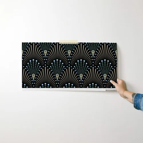 Miniatura 7 de Muestras de papel tapiz para despegar y pegar, ventilador Art Deco negro, verde, marrón, dorado, geométrico, puntos geométricos, papel tapiz