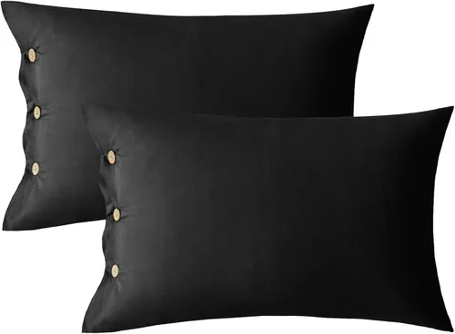 Miniatura 13 de JELLYMONI Juego de 2 fundas de almohada estándar de algodón con botones de 20 x 26 pulgadas, fundas de almohada de lino gris, 100% algodón lavado