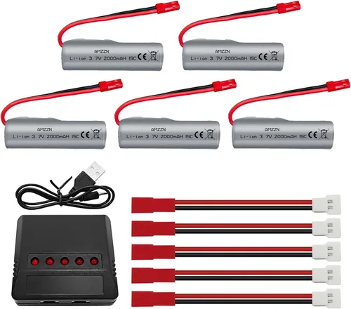 5PCS 3.7V 2000mAh 15C JST-2P Plug Lipo batería con cargador 5 en 1 para HJ819 DE819 RC barco Huina 1337 1338 1516 1517 1552 1554 1558 RC vehículo de