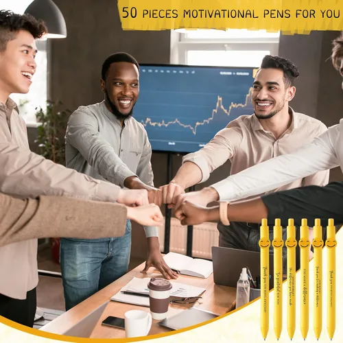 Miniatura 7 de Fuutreo 50 bolígrafos divertidos, regalos de agradecimiento a los empleados, cara sonriente, compañeros de trabajo, citas motivacionales, bolígrafos