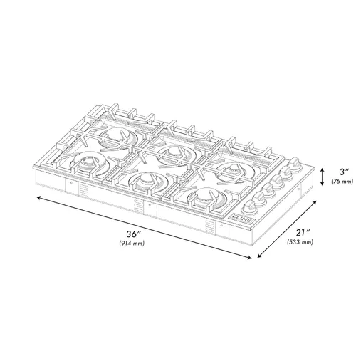 Miniatura 9 de ZLINE - Placa de cocina de gas con 6 quemadores (RC36) de 36 pulgadas