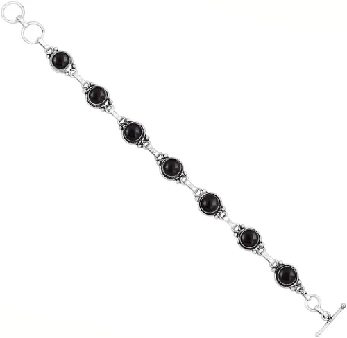 Miniatura 9 de Round Shape Natural & Synthetic Gemstones Silver Plated Bracelets for Women - Vintage Bohemian Style Handmade Birthstone Adjustable Link Bracelet