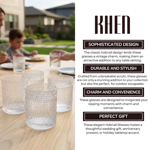 Miniatura 5 de Khen - Juego de 4 vasos de plástico con cuentas de acrílico transparentes y diseño de tachuelas, irrompibles y a prueba de roturas, libres de BPA