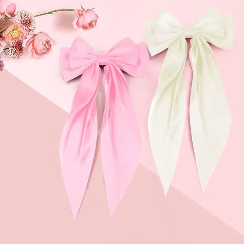 Miniatura 5 de 2 piezas de accesorios para el cabello: pinzas para el pelo de mariposa con lazo beige y rosa, pasadores y cintas - bonitos lazos para mujer