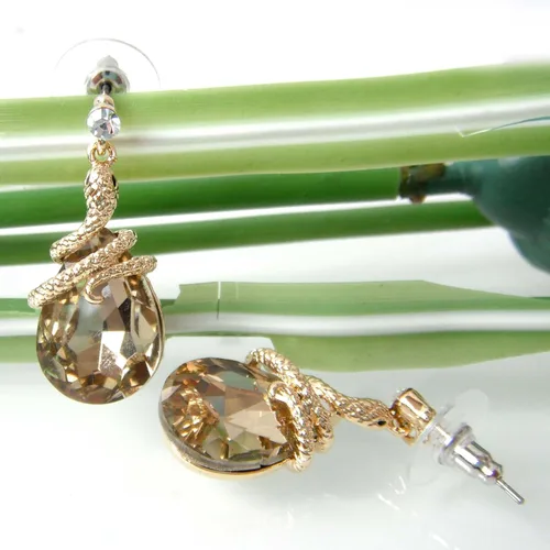 Miniatura 72 de Navachi Pendientes colgantes de gota de serpiente con forma de pera multicolor de cristal chapado en oro de 18 quilates