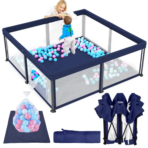 Miniatura 14 de TOREVSIOR Corralito plegable para bebés con alfombra, 50"×50" corralito plegable para bebés y niños pequeños, corral de seguridad para niños